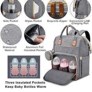 Baby infant boy girl diaper bag with changing station or bassinet